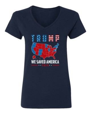 Trump We Saved America 2024 President Elections Map Ladies' V-Neck Tshirt