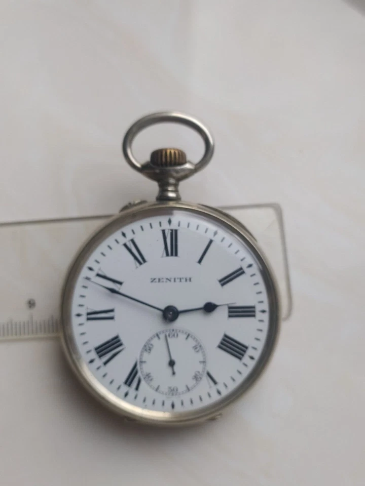 Antiguo Reloj de Bolsillo ZENITH Mecánico Gran Premio Suizo Plata Opan Face Caja Antiguo Foto 4 de 4