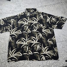Puritan Mens Rayon Hawaiian Black Flower Button Down Shirt Size Large