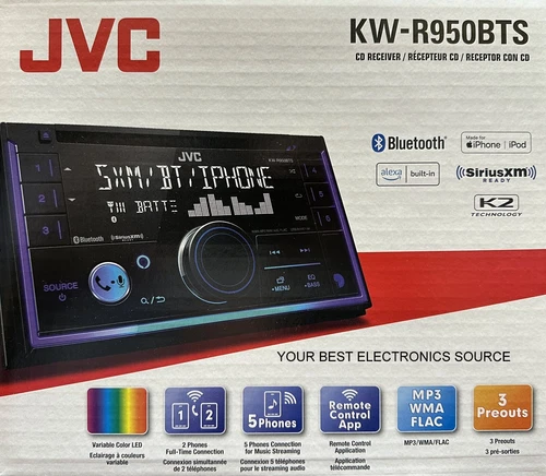 NEW JVC KW-R950BTS 2-DIN, Car Audio Receiver w/ CD/AM/FM, Bluetooth, USB