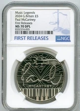 2024 GREAT BRITAIN 5PD NGC MS70 DPL PAUL McCARTNEY BEATLES FIRST RELEASES POP=6