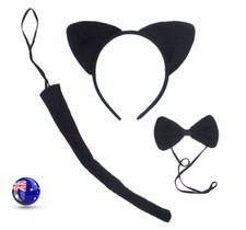 Lady Girl Boy Kids Cat Kitty Costume Ear Tail bowtie Party Hair head band 3 set