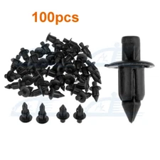 100 Pcs 6mm Hole Dia Black Plastic Push In Type Rivets Fastener Pin Clips ATV