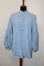 CHAPS Sz S Light Blue Lyocell Chambray Balloon Sleeve Henley Popover Tunic