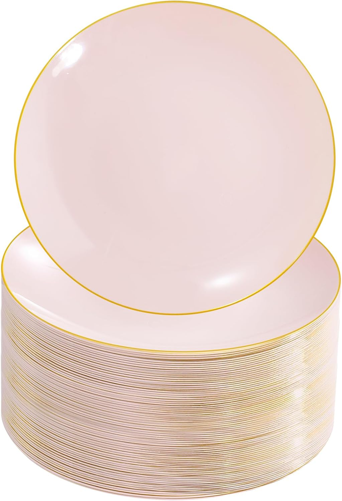 100Pieces Pink Plastic Plates - 7.5Inch Disposable Pink Salad/Dessert Plates - H