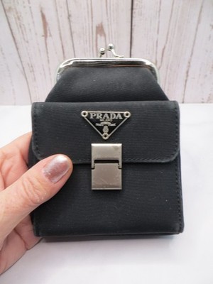 Vintage PRADA Classic Black Nylon Wallet Ball Snap Closure Coin