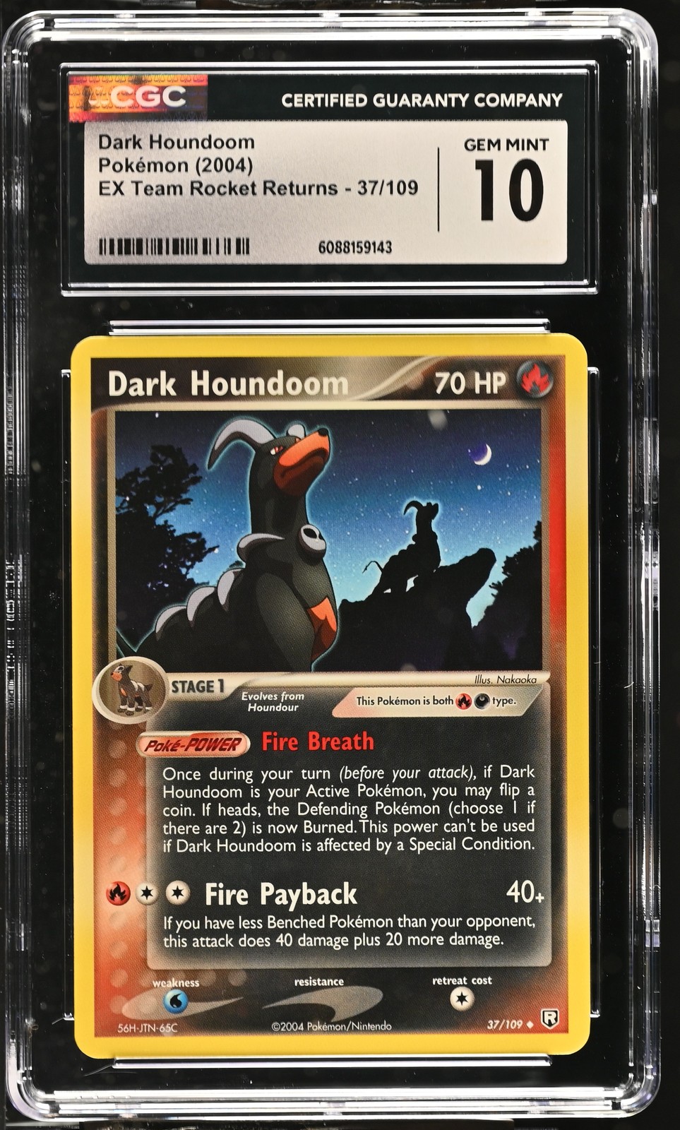 CGC 10 GEM MINT Dark Houndoom 2004 EX Team Rocket Returns 37/109 Pokemon Card