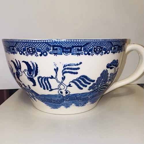 Oversized Vintage Blue Willow Chinoiserie Style Teacup Mixing Bowl
