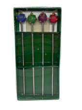 VTG Christmas Ornament Cocktail Swizzle Sticks Set of 4 Metal Barware Retro MCM