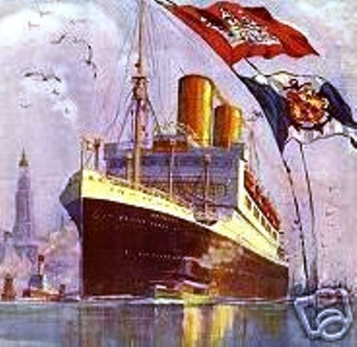 Hapag Hamburg-American package trip Hamburg historic. Stock 1936 Shipping