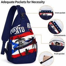 Puerto Rican Flag Rico Sling Bag Crossbody Chest Shoulder Bag Palm Trees