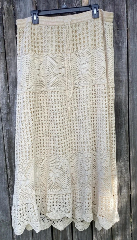 Maxi Falda Boston Propia Para Mujer Talla Lg Boho Crochet Crema Encaje Forrada Foto 2 de 4