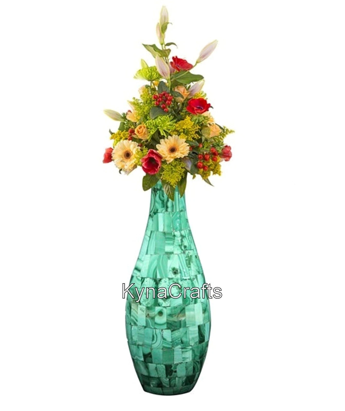 Malachite Stone Planter with Random Work 12 Inches Living Room Decor Flower Vase