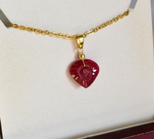 Beautiful Faceted Red Ruby Heart 14K Yellow Gold Pendant Handmade