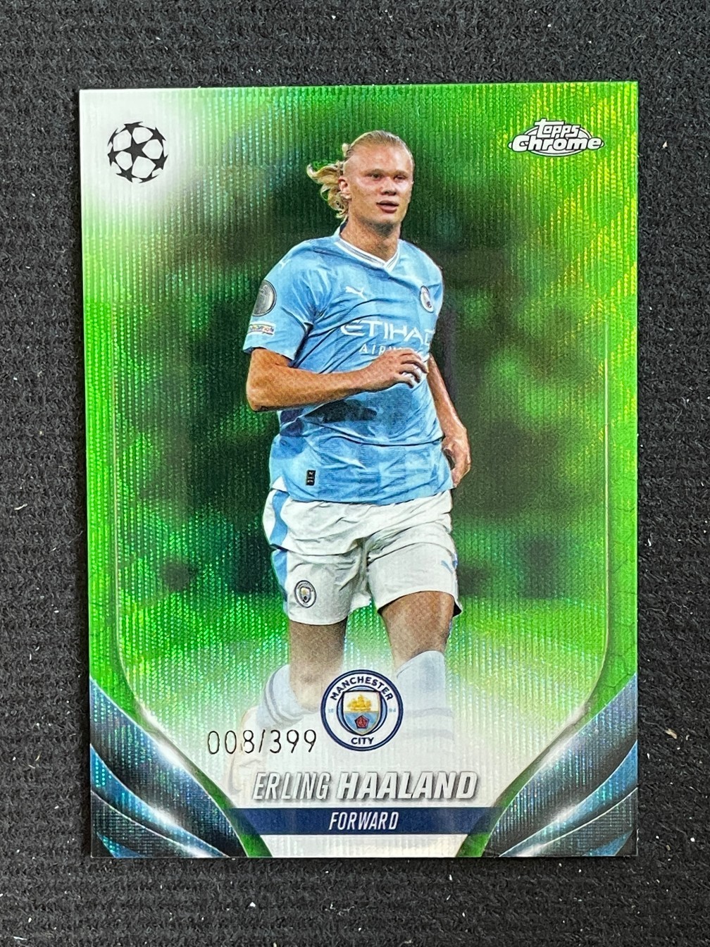 Erling Haaland 2023-24 Topps Chrome UCC Neon Green Wave Refractor 008/399 #39