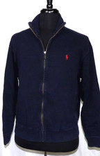 Polo Ralph Lauren Navy Blue Collared Full Zip-Up Knit Sweater Men's Medium