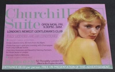1985 Print Ad Sexy London England Churchill Suite Gentleman's Club Blonde Art