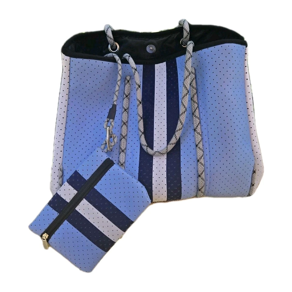 Laken Paige x Capri Designs Tote Beach Bag Neoprene Stripe w/ Clutch Makeup Case - Image 3 of 4