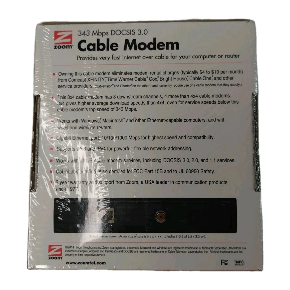 ZOOM CABLE MODEM 343 Mbps DOCSIS 3.0 MODEL 5341 New Sealed - Image 3 of 3