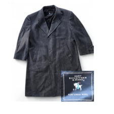 Vintage Hart Schaffner Marx Tweed Overcoat Trench Mens 50 Gray Herringbone Wool