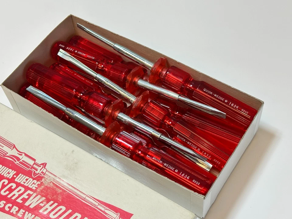 NEW Quick-Wedge 10pc 1834 Red Handle Flat Screw-Holding Screwdriver Bulk Box NOS - Image 2 of 4
