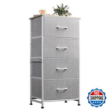 Wlive Cómoda 4 Cajones para Dormitorio Gris Claro Tela Ropa Almacenamiento Organizador