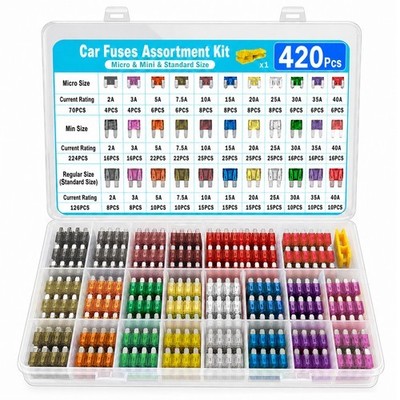 420-Piece Automotive Blade Fuse Kit Micro Mini Standard 2A-40A Car Truck RV Boat