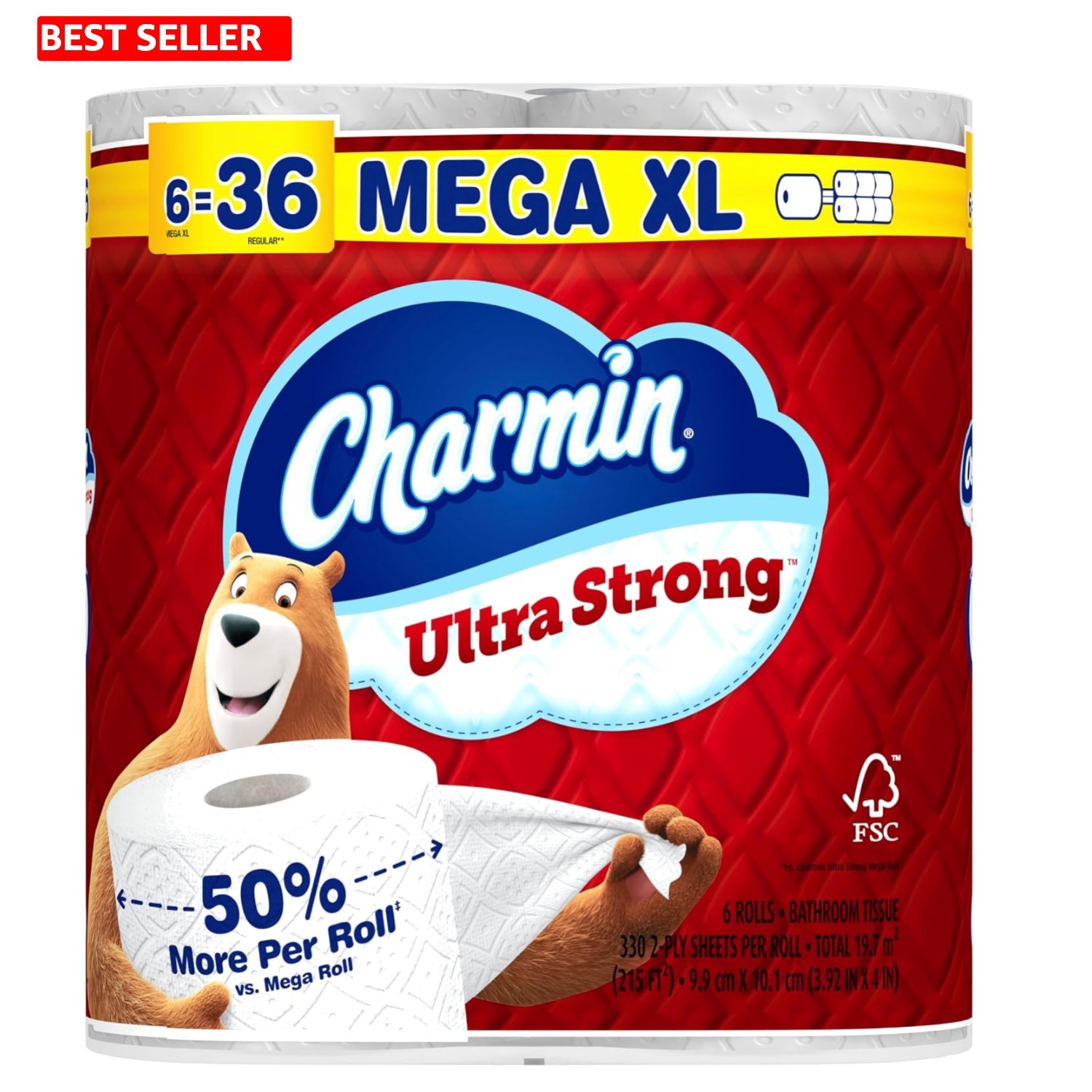 Ultra Strong Toilet Paper, 6 Mega = 24 Regular Rolls, 2-Ply, White