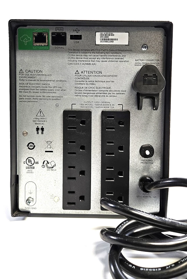 APC Smart-UPS C1000 SMC1000C 1000VA 600W Tower UPS w/ Good OEM Batteries - Image 4 of 4