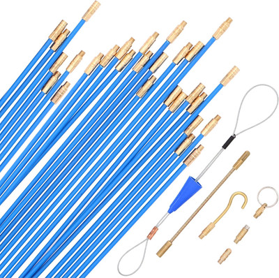 30FT Fiberglass Fish Sticks Wire Pull Push Kit for Electrical Cable Conduit