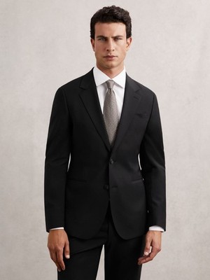 REISS Promise Tailored-Fit Wollmischung Single B. Anzug Blazer in Schwarz UK Größe 36