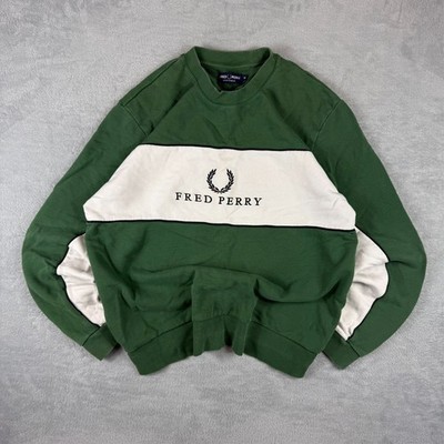 Vintage Fred Perry 2000er grün weiß Lorbeerkranz Spruch Medium Sweatshirt