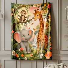 Safari Animal Friends Coral Fleece Blanket Jungle Nursery Decor