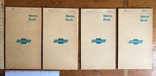 Lot of 4 Vintage Chevy Salesman Memo Books / Chevrolet Bowtie Notebooks, 4” x 7”