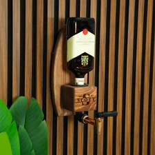 Personalized Wall-Mounted Whiskey Dispenser , Solid Pine Walnut Wood, Single Tap