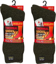 Polar Extreme Insulated Thermal Socks with Fleece Lining Pack of 2- Olive
