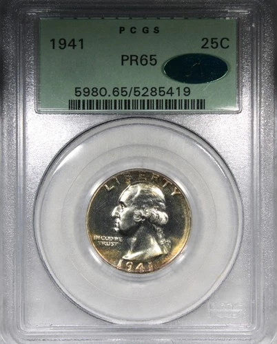 1941 Proof Washington Quarter PCGS PR65 CAC OGH Old Green Holder