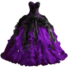Ruffles Prom Dress Sweetheart Black And Purple Ball Gown Medieval Vintage