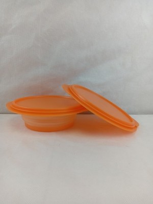 (2) Orange Tupperware Flat Out Collapsible Bowls 5453A-6 & Lids 5455A-4