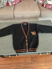 VINTAGE HERMAN GEIST Cardigan Sweater Size S Black Wool Heritage Equestrian