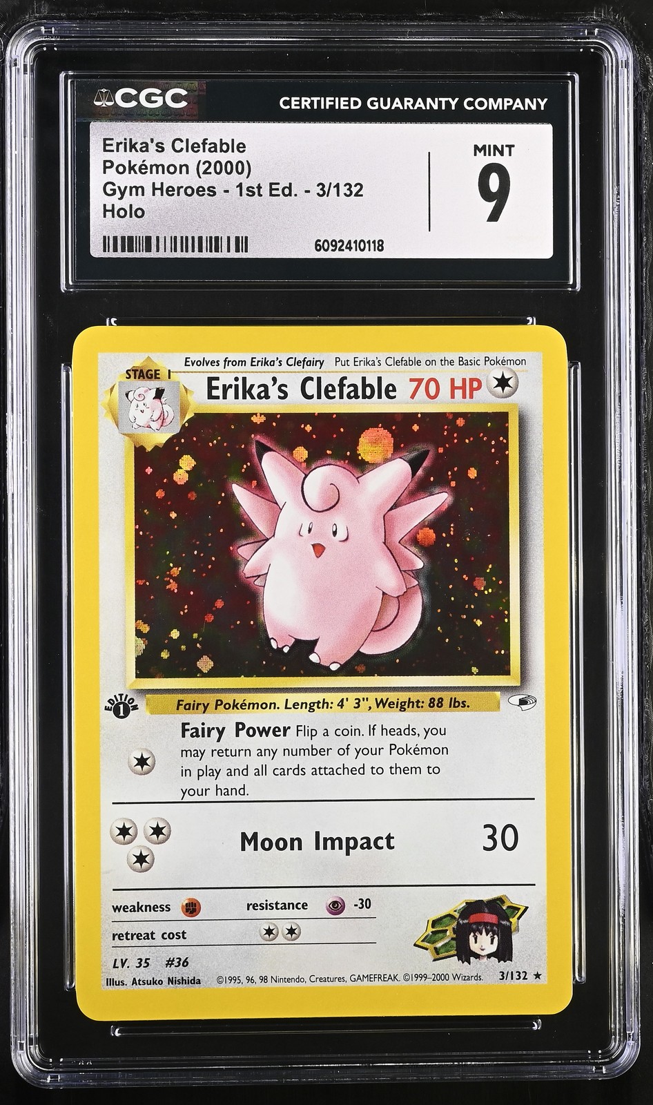 CGC 9 MINT Erika's Clefable Gym Heroes 1st Edition 3/132 Holo Pokemon Card
