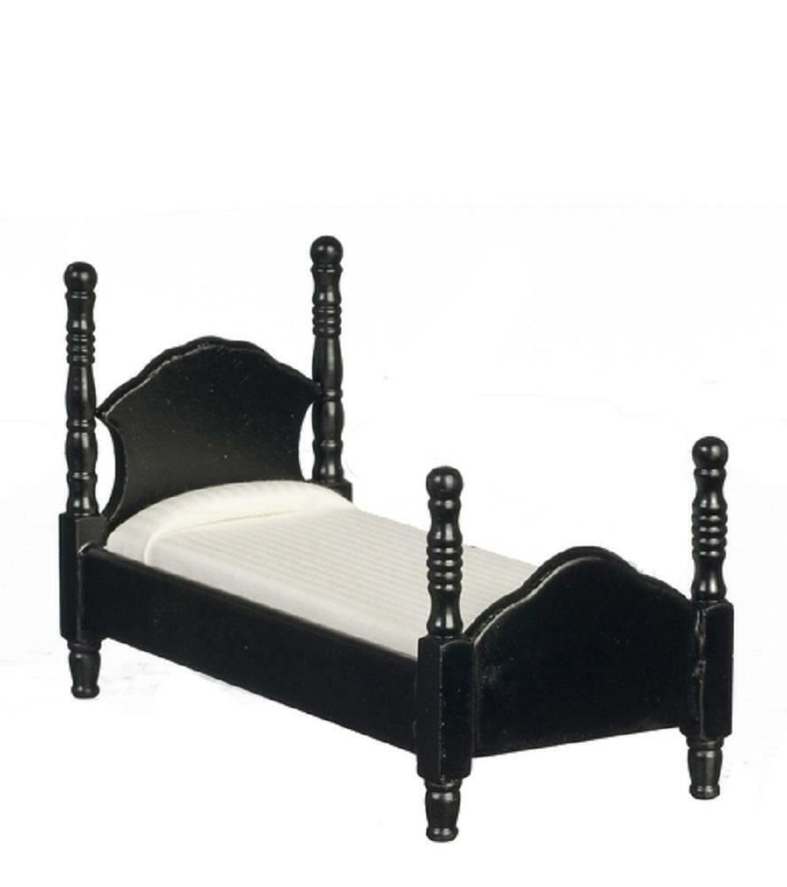 Dolls House Narrow Black Single Bed Miniature Bedroom Furniture