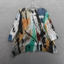 Jess and Jane Abstract Graphic Tunic Top XL Black Green Women Art Made in USA
