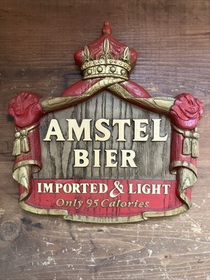 Vintage Amstel Bier Light Beer Sign 3D Crown Foam Plaque Bar Man Cave Decor