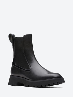 Clarks Damen STAYSO RISE schwarze Lederstiefel