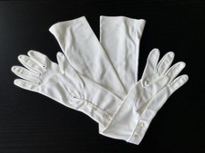 Vintage Women's White Nylon Mousquetaire Dress Gloves, Opera-Length, Buttons