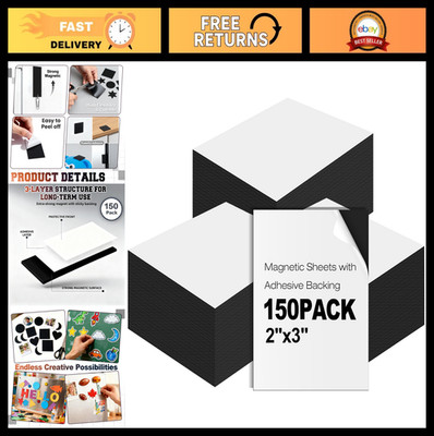 150 Pcs Adhesive Magnetic Sheets 2x3'' Cuttable Peel & Stick Flexible Craft Paper