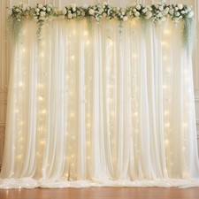 10x10ft Beige Chiffon Backdrop Curtain Lights Wedding Baby Shower Set