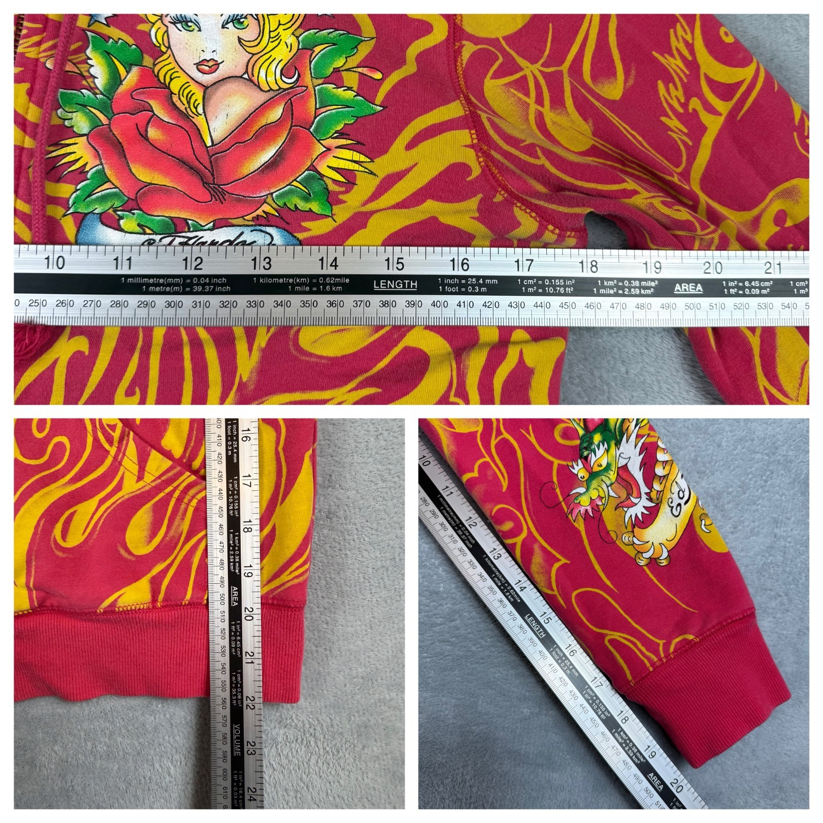 Women's VTG Ed Hardy 2000's Y2K Pink Cupid Flaming Tiger Small Full Zip Hoodie image 5