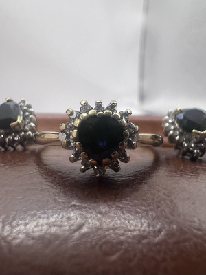 Hochwertiger 9 kt Gelbgold Saphir & Diamant Ring & Ohrringe Set   Größe - L